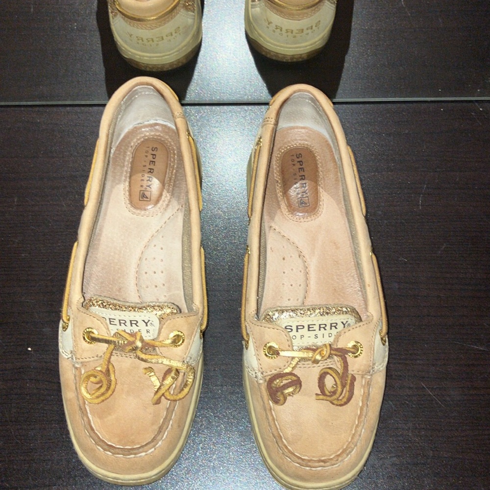 Sperry Top siders gold on the sides and tongue. Size 6 m